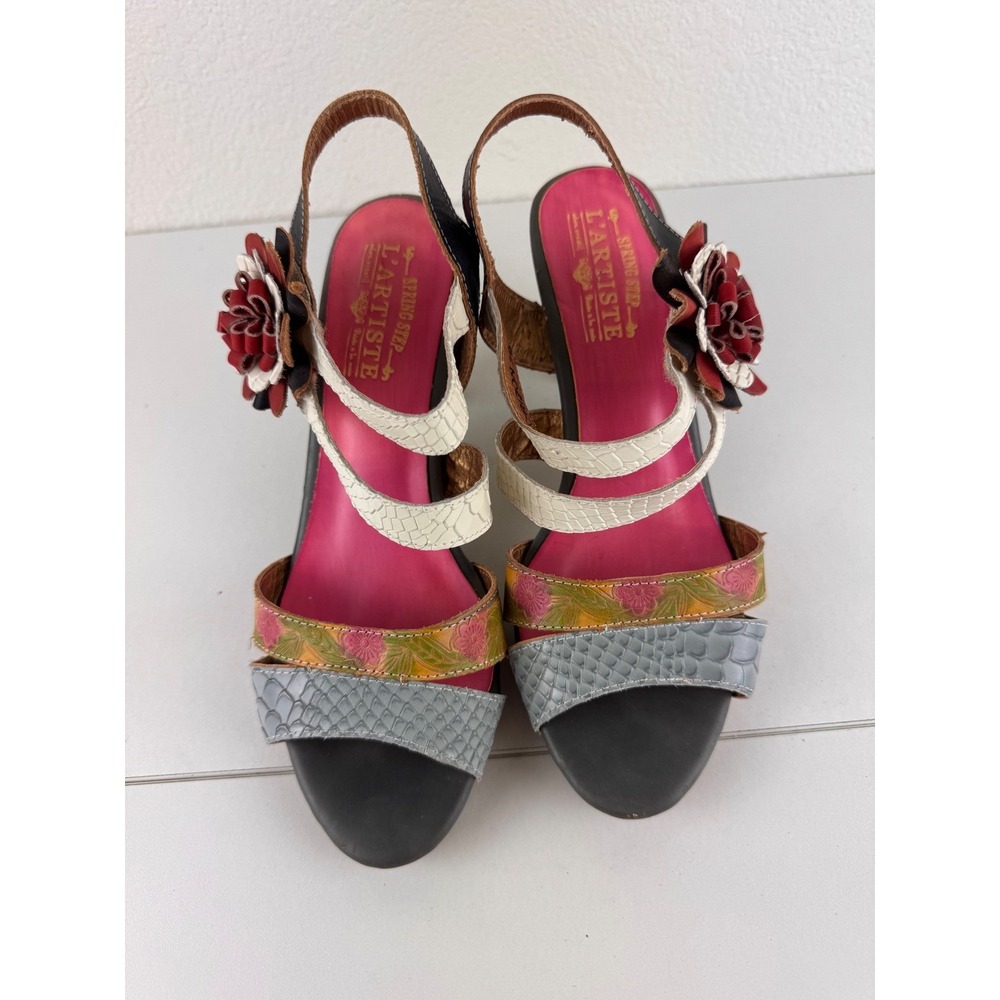 Multicolor Floral Accent Women’s Sandals in Pink, Cream & Gray - Picture 2 of 8
